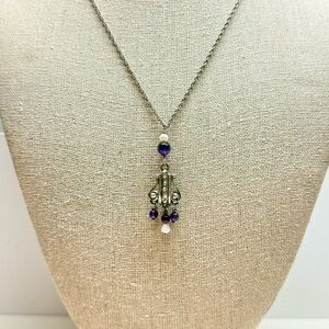 Vintage Sterling Silver, Amethyst and genuine Pearl necklace